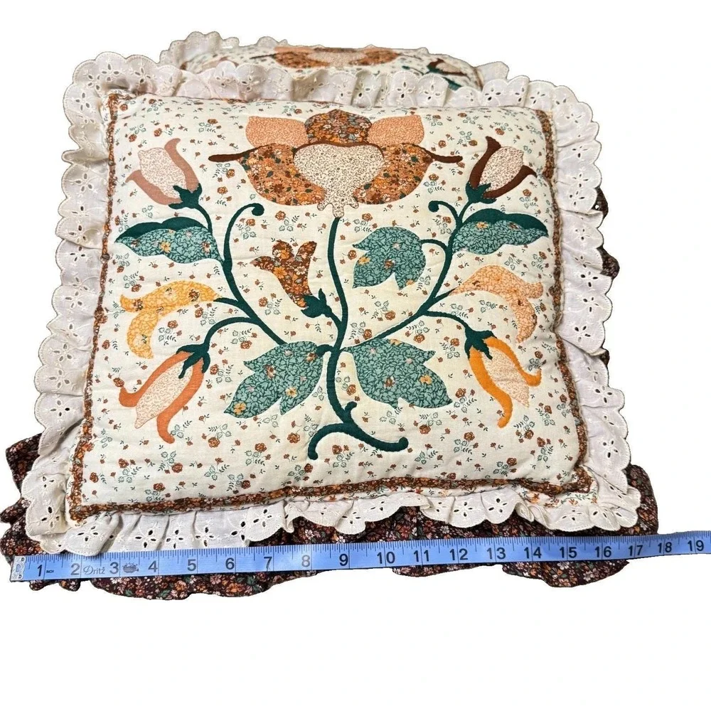 Vintage Throw Pillows Cottagecore Floral Ruffle Eyelet Lace Farmhouse Grannycore